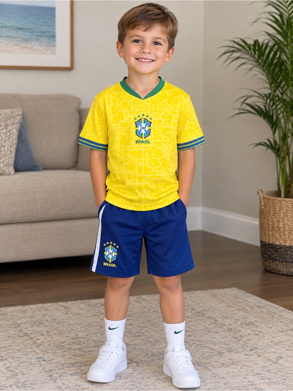 Brazil Kids Soccer Matching Set Yellow & Blue NWT